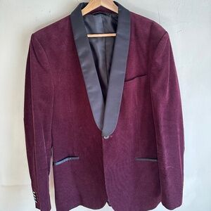 J Lindenberg Men's burgundy corduroy Tuxedo Jacket with Satin lapel